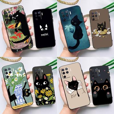 Schwarze Katze Cartoon Niedliche Hülle Für OPPO Find X5 X3 Lite Pro A15 A16 A52 A72 A5 A9 A31 A53 A83 A93 A54 A74 A94 Hülle