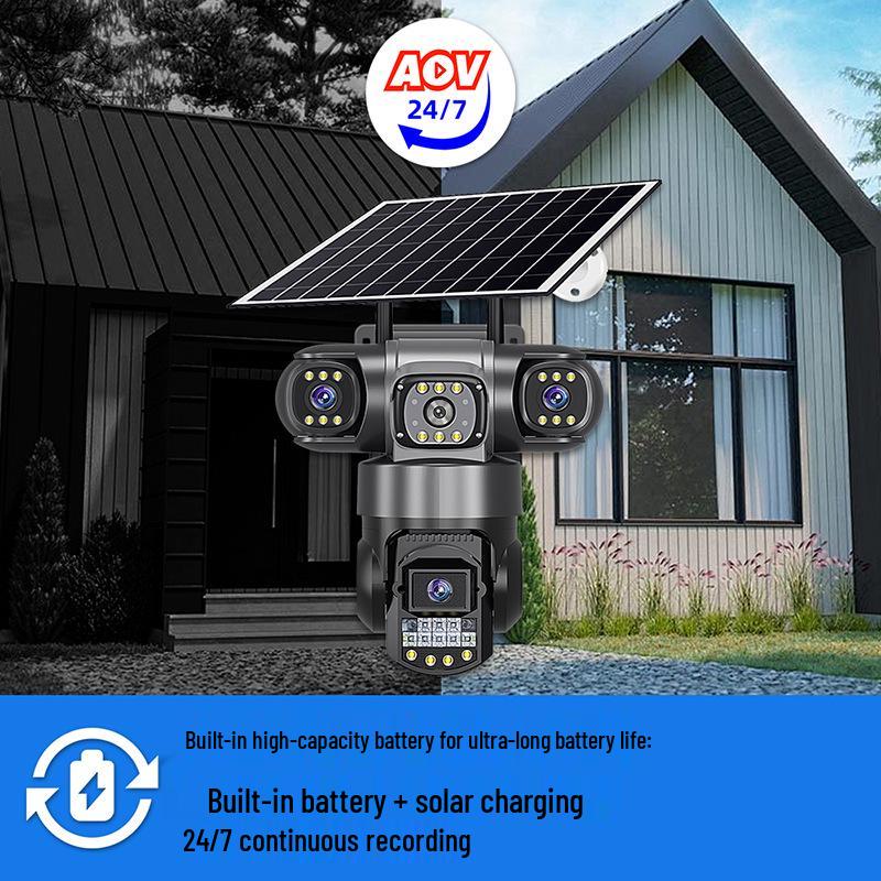 AOV Solar-Powered 4G Outdoor Surveillance Camera with Triple-Lens All-Day Recording