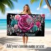 Floral Garden Theme Quick Dry Beach Towel Custom Name Text Print Large Sand Resistant Towel Beach Vacation