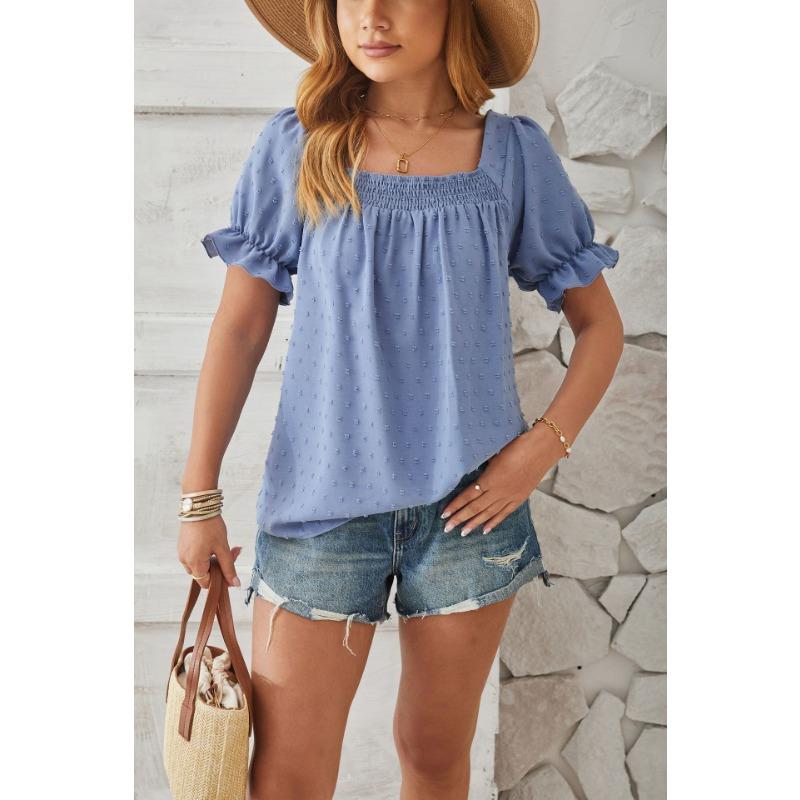 Yazlık Kadın Tişört Kısa Kollu Üst Kare Yaka Range Gömlek