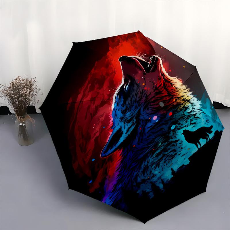 Wolf Howl- Automatic Umbrella, Four Seasons Portable Folding Umbrella, Suitable for Men and Women, Travel, Daily Compact Umbrella, Outdoor A