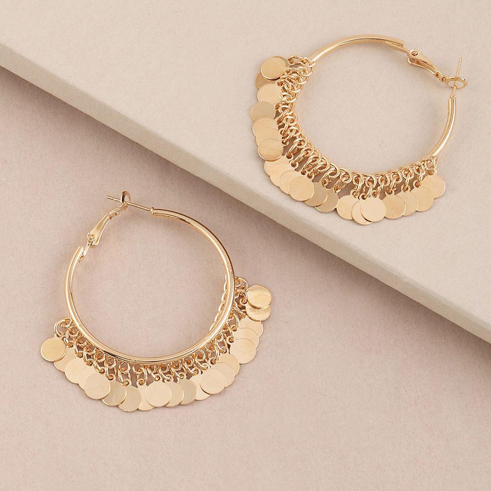 Party Gift Dangle Geometric Tassel Hoop Earrings Ear Studs Hanging Earring Golden Sequins