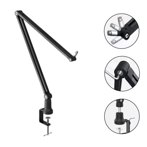 Adjustable Microphone Arm, Black, Desktop Microphone Stand with Microphone Clip Holder and Microphone Screw Adapter, 360-Degree Rotation, Cable Manage