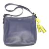 Fringe Diagonally Hung Shoulder Bag Leather Navy Women F22762 Used