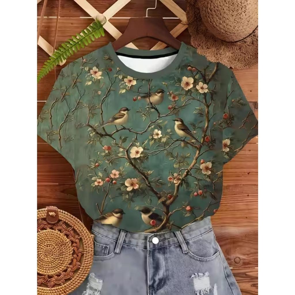 Fashion Women Flowers and Plants Print T Shirt Funny Casual O-neck Short Sleeves T-shirt Summer Female Tee Shirt