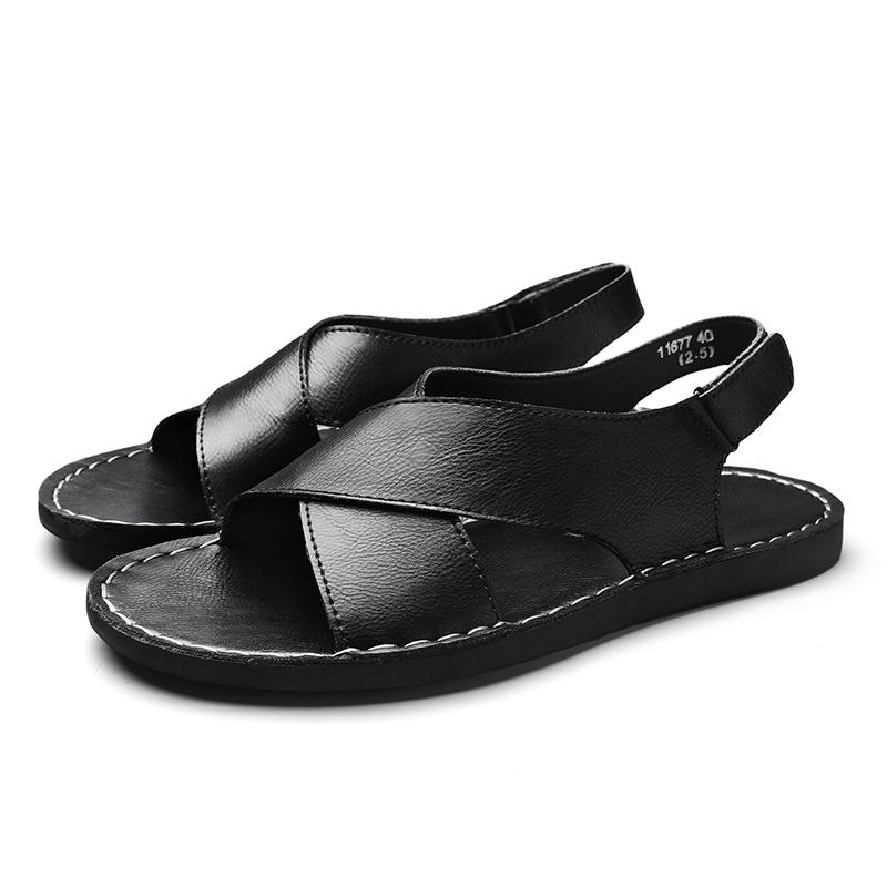 Fashion Vintage Style Summer Men's Sandals Genuine Leather Male Casual Shoes Outdoor Men Open-toe Beach Shoes Leisure Walk Roman Flats