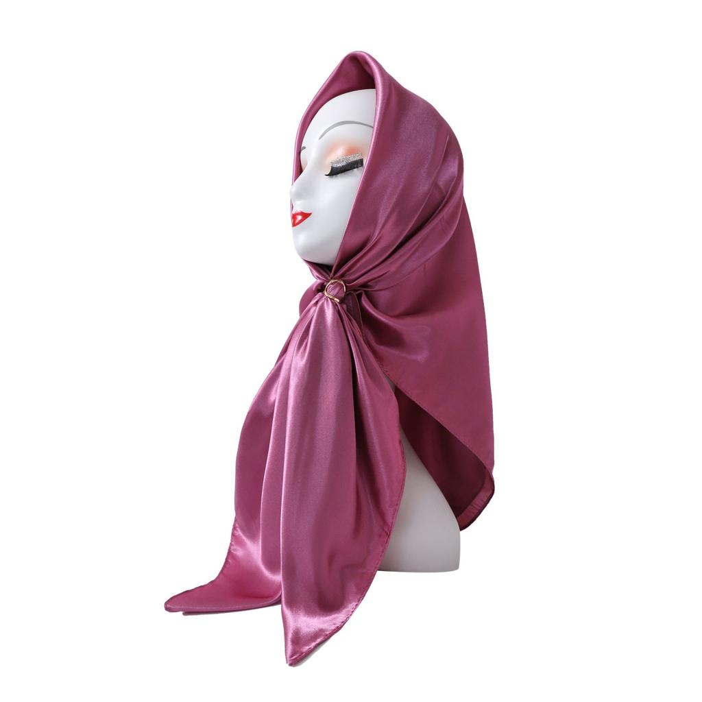 Fashionable New Versatile Headscarf Large Square Scarf Solid Color Scarf Women'S Simulated Silk Satin Scarf