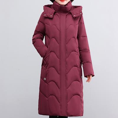 Middle Age Woman Long Coat Hooded Winter Overcoat Casual Thick Warm Elegant Parkas Lady Jackets