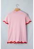 Women's Summer 2026 Color Block Round Neck Knit Top with Wave Edge Trim