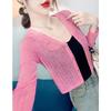 Women's Sheer Knit V-Neck Cropped Cardigan Cover Up