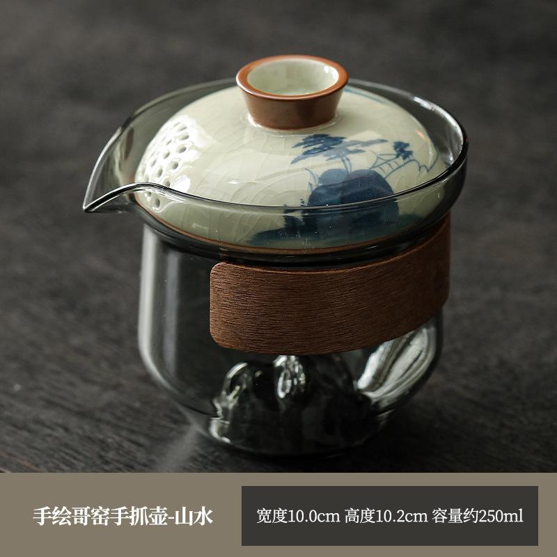 Hongyue Glass Covered Bowl Teacup Large Single Non-Hot Hand-Grasping Pot One Person Kung Fu Tea Set Underglaze Color Brewing Teapot