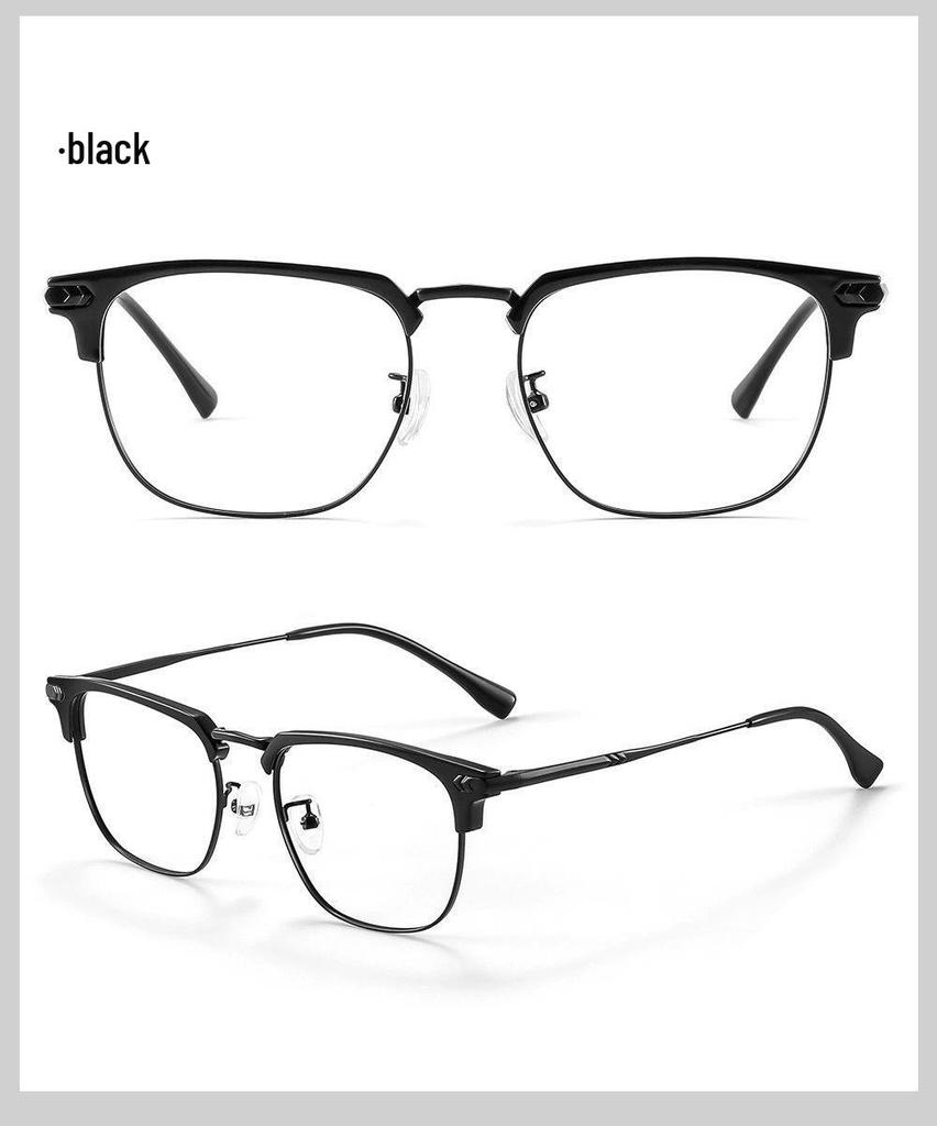 Men's Ultralight Browline Titanium Eyeglass Frame with Anti-Blue Light Lenses, Prescription-Ready