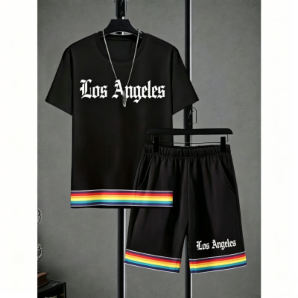 Men's Set Stripe Printed Men's T-shirt and Shorts 2 Piece Set Summer Casual Outdoor Men's and Women's T-shirt Sets
