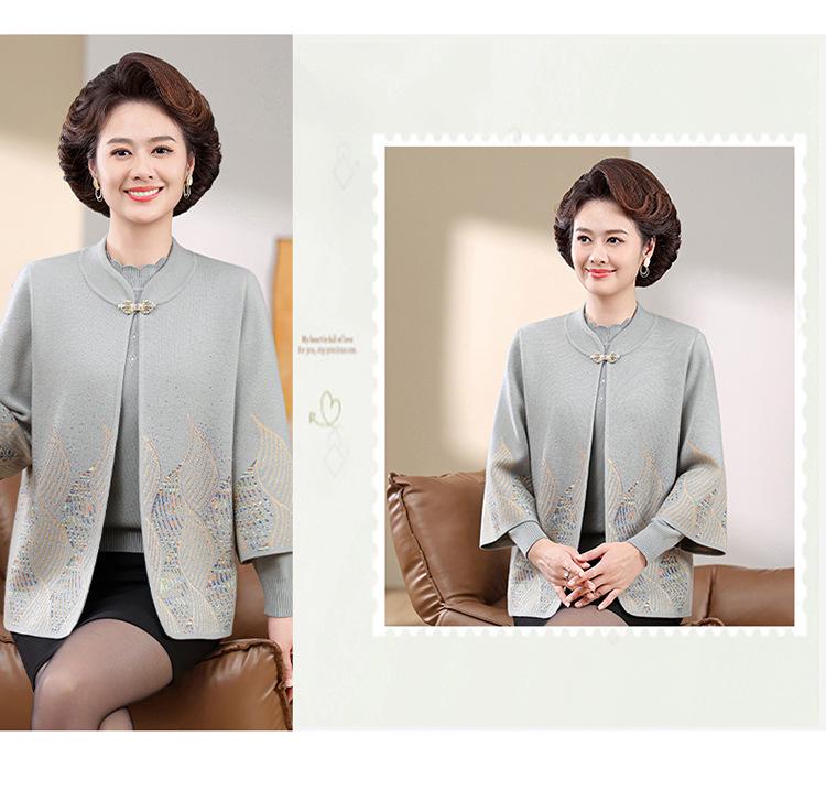Autumn/Winter Knit Cardigan & Sweater Coat Set for Middle-Aged Women - Ideal for Mother-in-Law Wedding Banquet