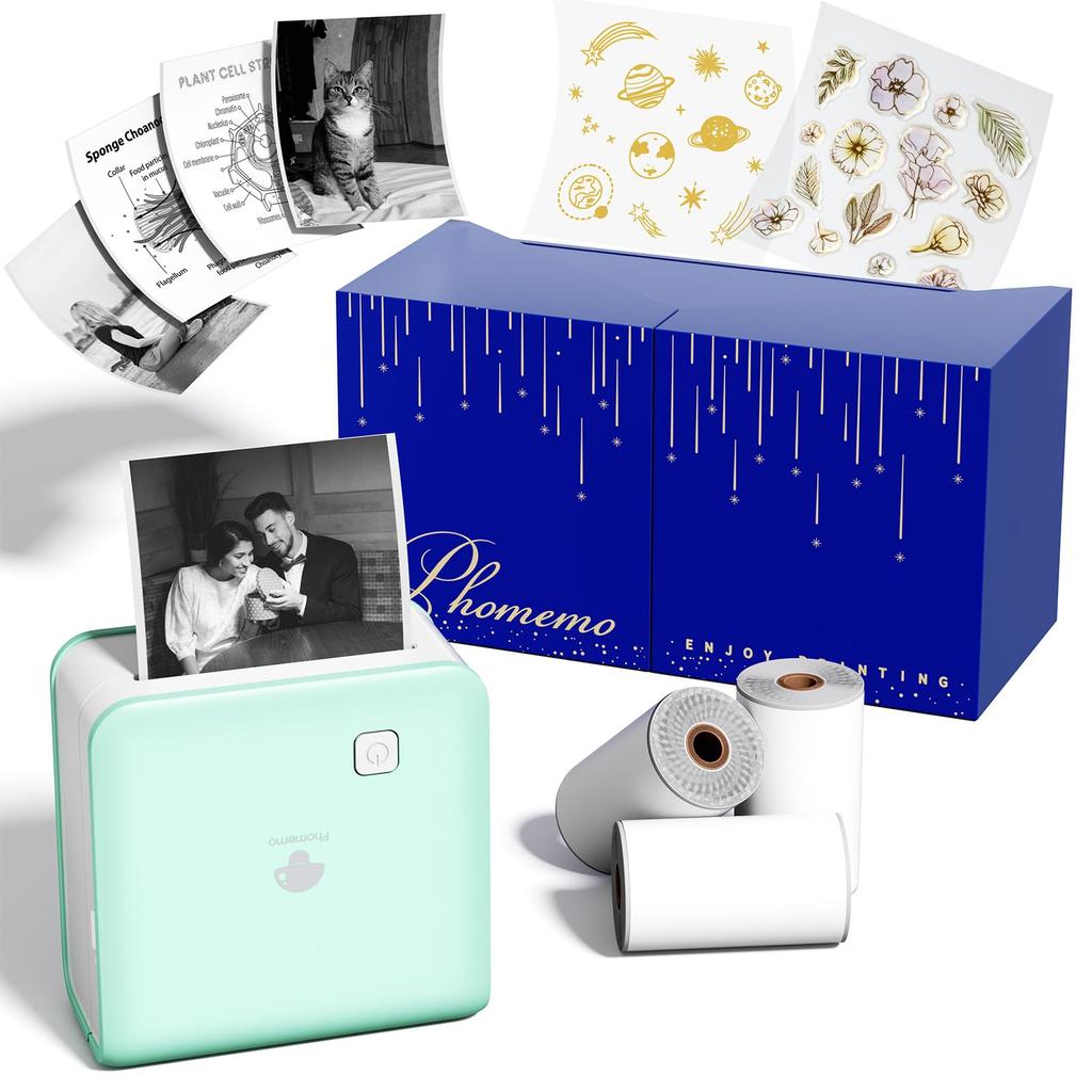 Phomemo P2S Thermal Mini kompatibilní se 3 rolemi HD termopapíru, dárková samolepka na mobil, monochromatická samolepka s kapsou, Bluetooth pro domácí použití