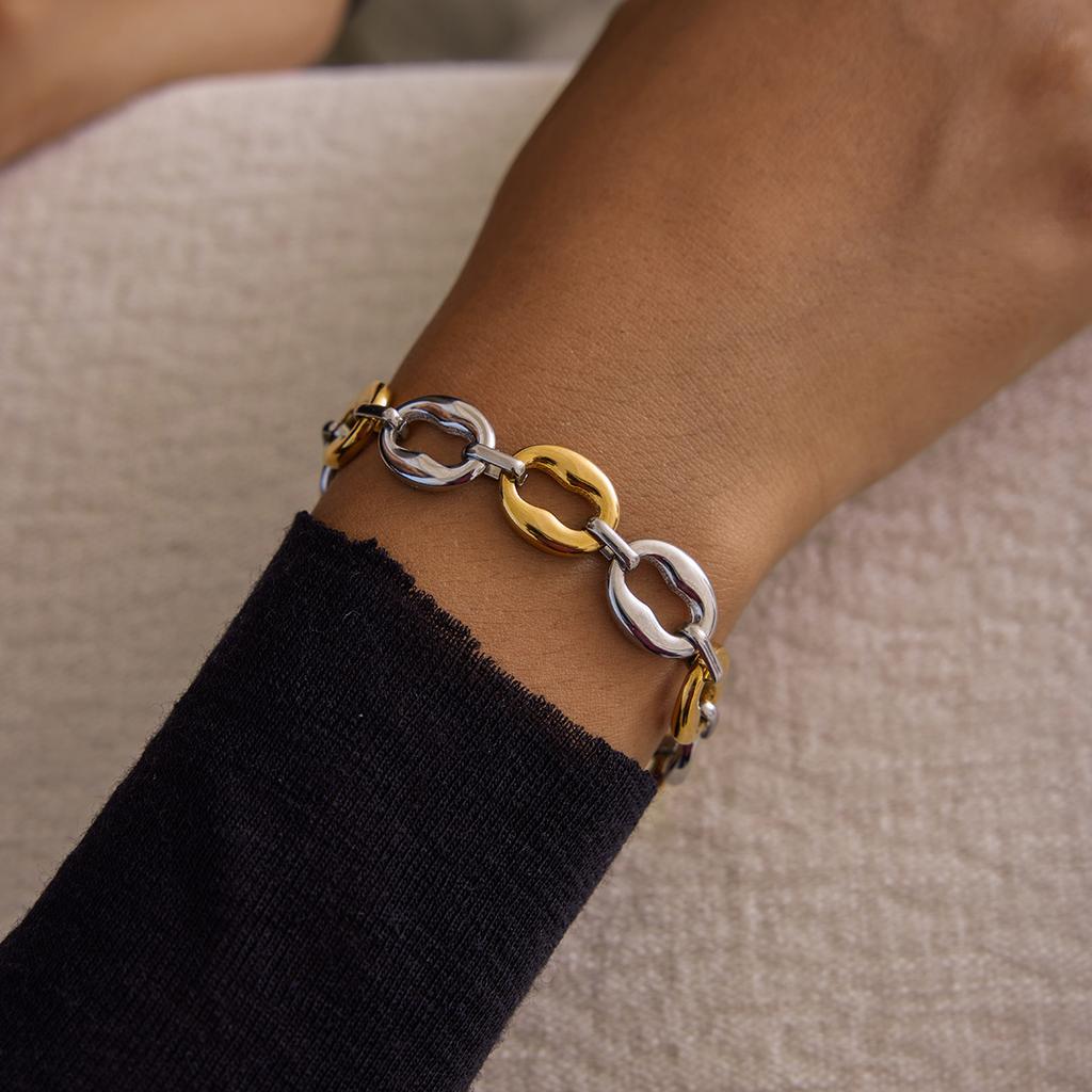 Yori Nieuwe Roestvrij Staal Geometrische Colorblock Armband Metalen Textuur 18K Goud PVD Gecoat Waterdichte Sieraden Cadeau 2025