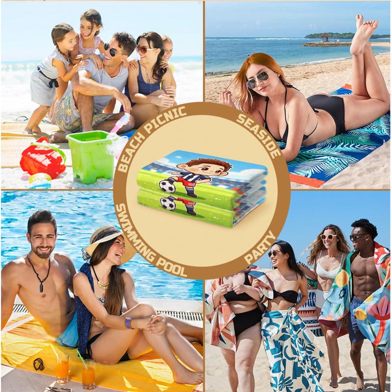 Chibi Cartoon Soccer Boy Beach Towel, Wrinkle Resistant, Adorable Print Towel For Family Travel & Beach Days
