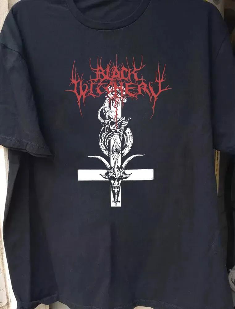 Unisex Short Sleeve Crew Neck Cotton T Shirt Black Witchery Band S
