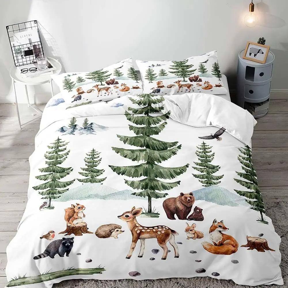 Comforter 3D Printed Cute Bear And Dog With Cartoon Animal Bedding Wild Animals Queen Size Comforter Set