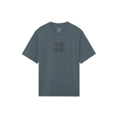 Li Ning Imaginative Logo Embroidered Print Round Neck Short Sleeve T-Shirt Unisex Tops Gray AHSS098-2