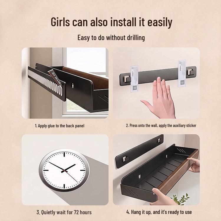 Walnut Corner Bathroom Shelf for Cosmetics, No-Drill Triangle Stand.