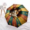 1 st Automatiskt Fällbart Paraply - Tecknat Mönster, Bärbar & Vikbar Design med 8 Ribbor, Jul- Födelsedagspresenter