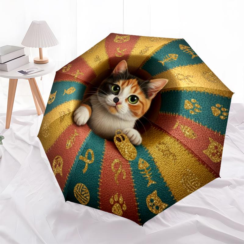 1 st Automatiskt Fällbart Paraply - Tecknat Mönster, Bärbar & Vikbar Design med 8 Ribbor, Jul- Födelsedagspresenter