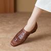 Fashion Design Women Pumps Low Heels Square Toe Genuine Leather Spring Summer Concise Office Lady Working Hollow Out Shoes Woman