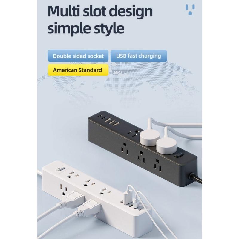 Flat Plugs Surge Protectors Power Strips 9Outlets 3USB/2 USB C Port Wall Mountable Design For Home Office Dorm Essential