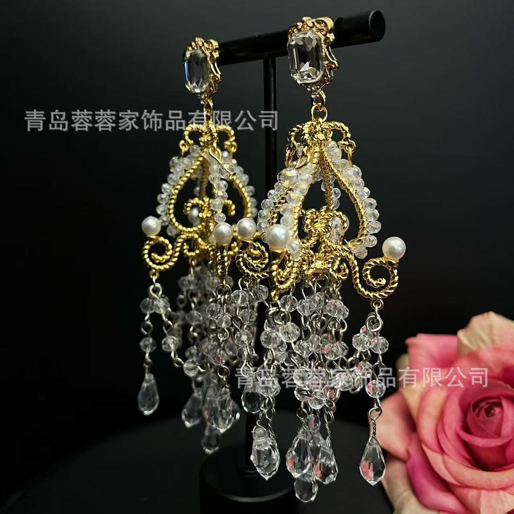 Medieval Gorgeous Pendant Earrings With A Light Luxury High-end Feel Retro Palace Baroque Pearl Banquet Flamboyant Style