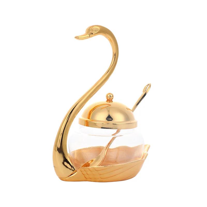 Top Zinc Alloy Condiment Pot Seasoning Container Spice Ceramics Glass Jar Salt Sugar Bowl Pepper Coffee Storage Organizer