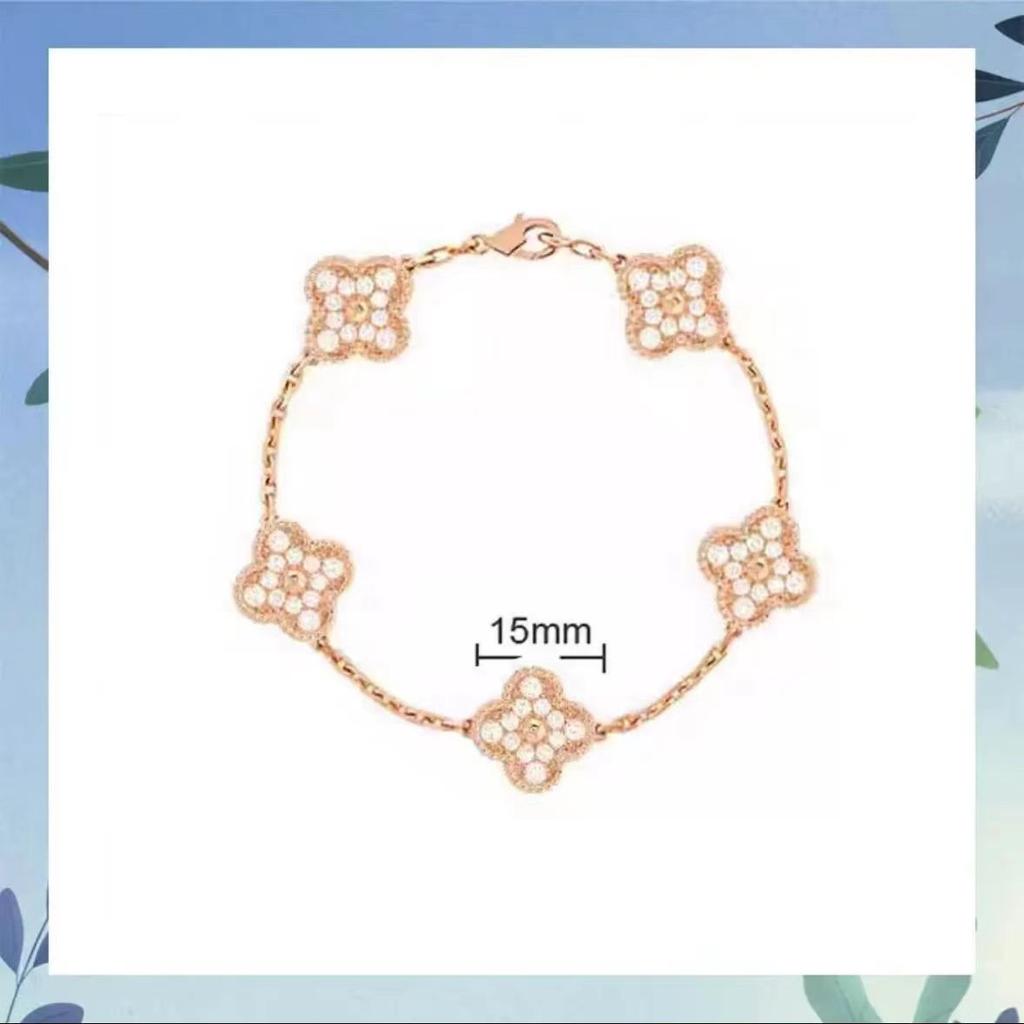 Høy Versjon Firkløver Femblomst Armbånd Dame 18k Lykkeblomst Hvit Perlemor Armbånd