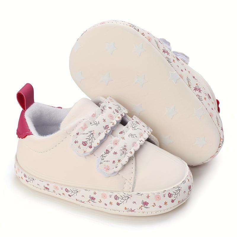 Adorable Floral Print Sneakers Baby Girls Trendy Comfy Slip On Slippers Adjustable Hook Loop Fastener