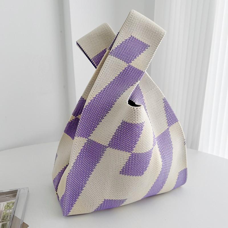 

Vest bag sock puppet app casual knitting hand bag handbag bag checkerboard contrasting color light luxury hand bag 20*35cm