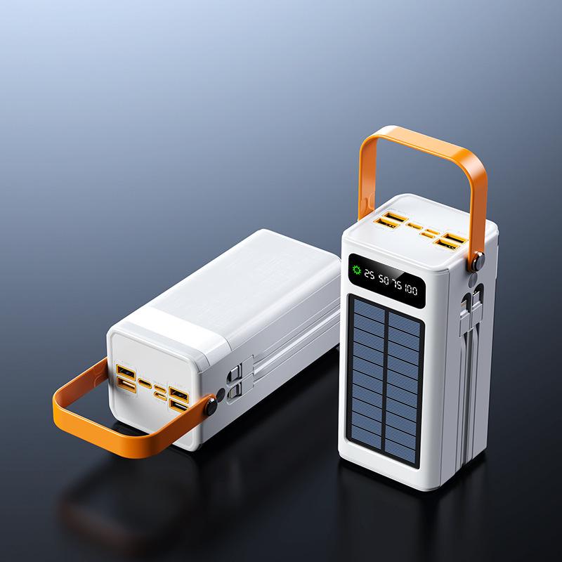 Large-Capacity 120W Solar Power Bank with 100,000mAh and Built-in Fast Charging Cable for Outdoor Use