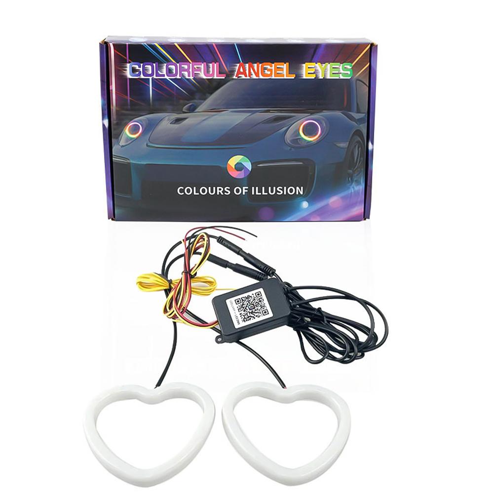Car Headlight Demon Style Heart LED Angel Eye Ring with APP Control RGB Color Changing for Car Headlight Modification 12V