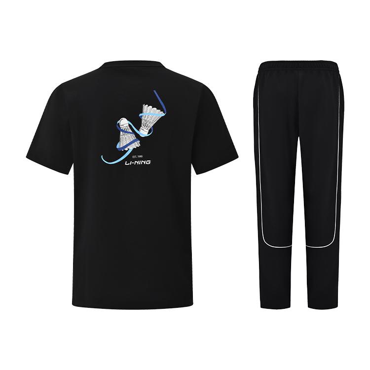

Li-Ning Creative Badminton Pattern Quick-Dry Cool Short Sleeve Comfortable Straight Leg Pants Casual Sports Suit Unisex Sportswear ATSU919-1+AKLUD91-1 XL