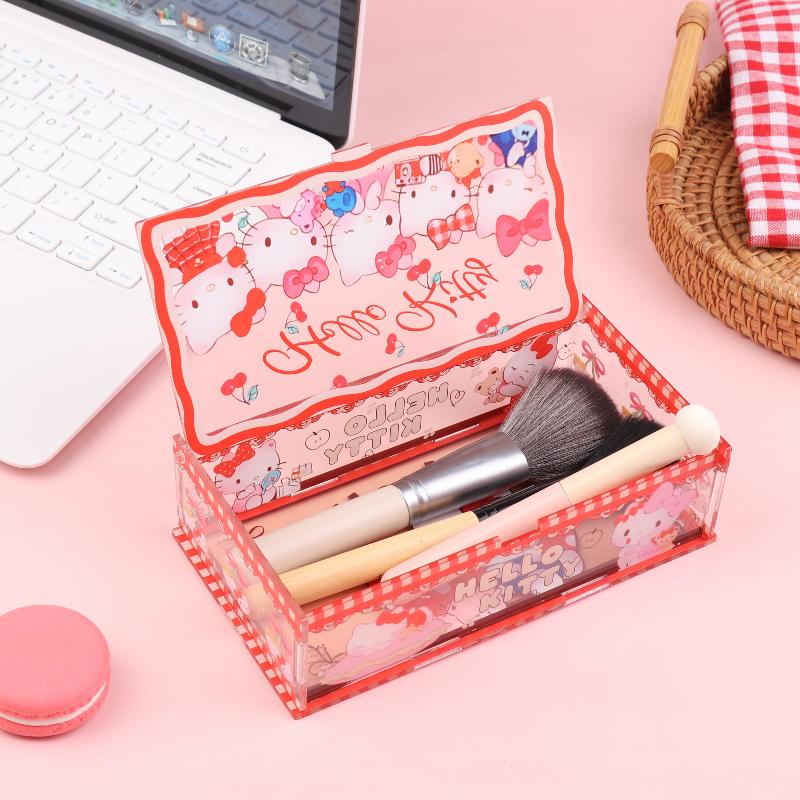 Hello Kitty Storage Box Cute Acrylic Flip Desktop Storage Box Dust-Proof Ornaments Removable Home Decora