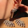 Curved Fan Multi-Row Baguette Cut Cubic Zirconia Ear Crawler Earrings Sparkling Silver Tone Climber Ladies Formal Accessories
