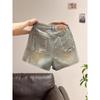 Women's Frayed High-Waisted A-Line Denim Shorts, Summer 2026, Thin, Loose, Plus Size, Wide-Leg Hot Pants