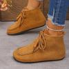 Women Suede Short Boots Autumn Winter New Soft Sole Lightweight Comfortable Ankle Boots Fashion Cross Tied Non Slip Casual Flats