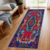 Boho Mandala Runner Rug Non-Slip, Vibrant Teal Magenta Medallion Floor Mat Washable, Exotic Decorative Rug for Hallway Decor