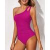 New Solid Color Splicing Tight Body Halter Pleated Shoulder Sexy One-piece Swimsuit Women