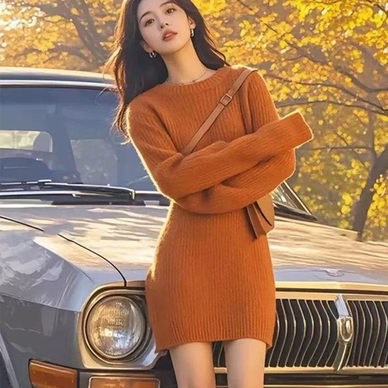 Wool Mid-Length Dress: Figure-Flattering, Slim-Fit, Elegant Skirt for Autumn/Winter - Hip-Hugging, Cross-Border Style.