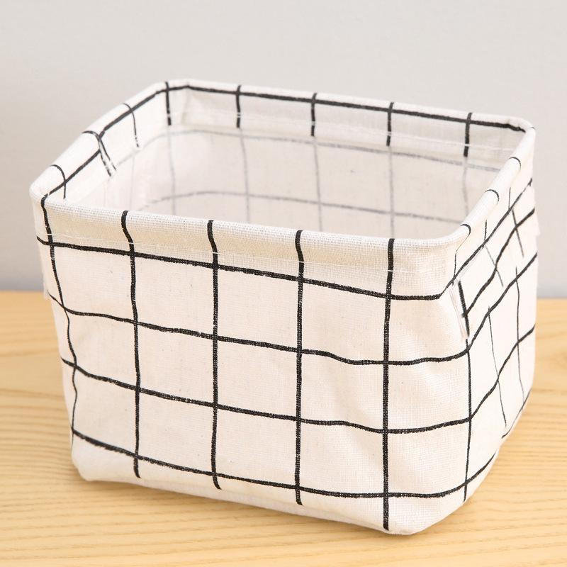 Waterproof Printed Cotton Linen Basket with Handles for Desktop, Sundries, and Small Clothes Storage