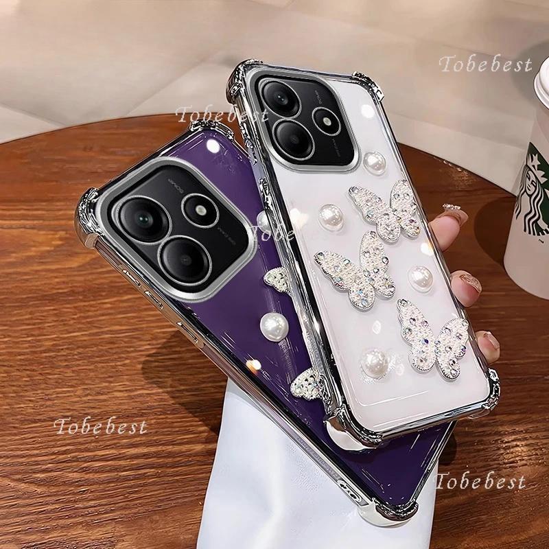 Husă 3D cu Fluture Perlat, Silicon Placat Antișoc pentru Xiaomi Redmi Note 14 14C 13 13C 13R 12 11 11S 10 10S 9 Pro 4G 5G