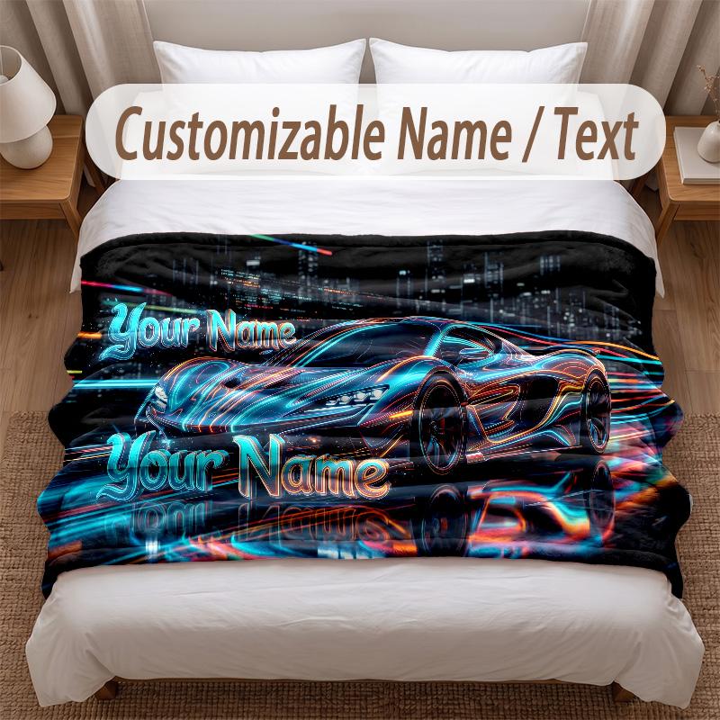 Neon Abstract Theme Soft Blanket Personalized Custom Name Text Print Warm Blanket Home Sofa Bedroom Decor