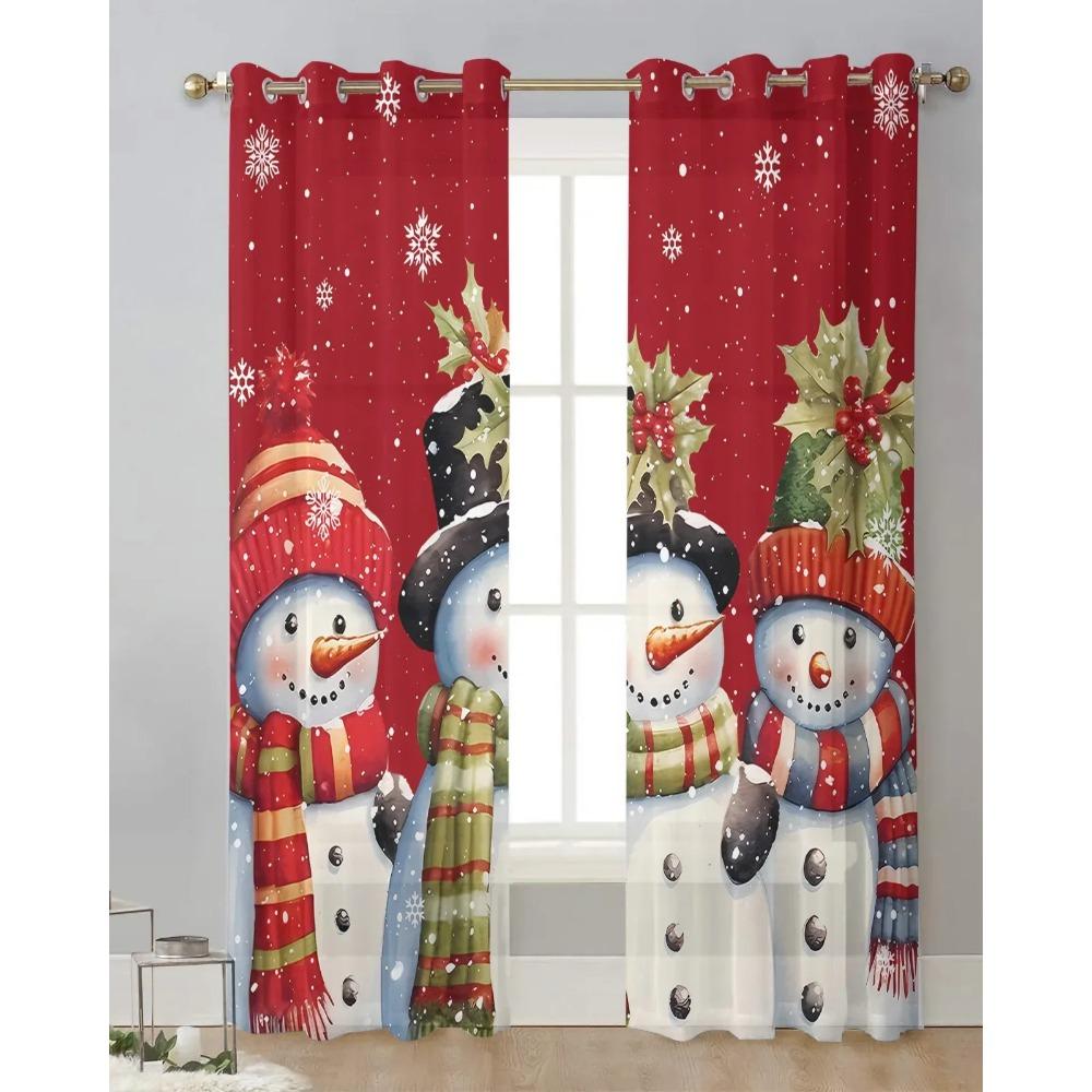 Christmas Snowman Snowflake Red Yarn Curtain Window Tulle Curtains For Living Room Kitchen Window Sheer Voile Curtains