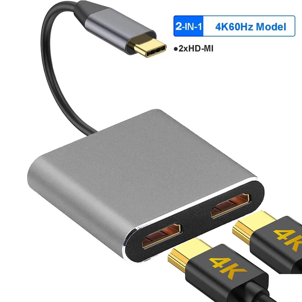 4-in-1 USB C Dockingstation Dual HDMI 4K@60Hz Adapter USB 3.0 HUB Typ C auf HDMI USB C Splitter Adapter OTG Für Laptop Macbook