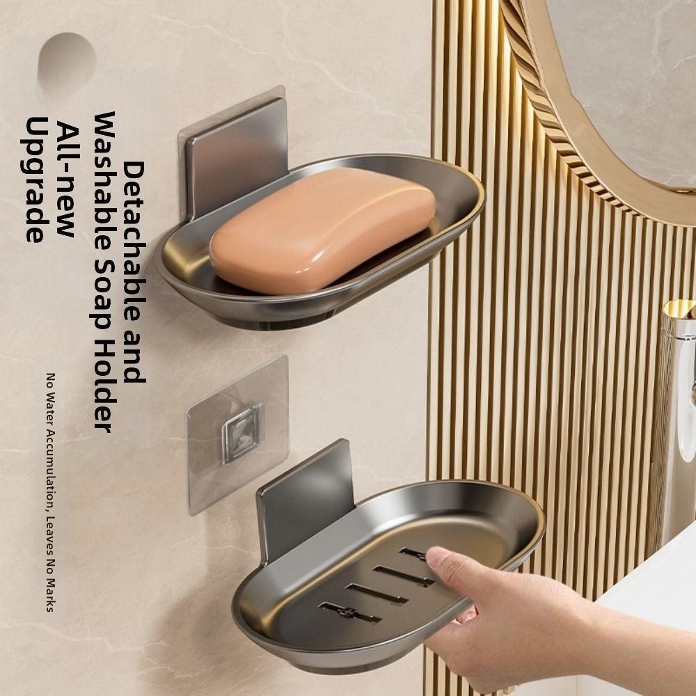 2Pcs Aluminum Wall-mounted Soap Dish Punch-Free Soap Storage Tray Soap Drain Box  Household